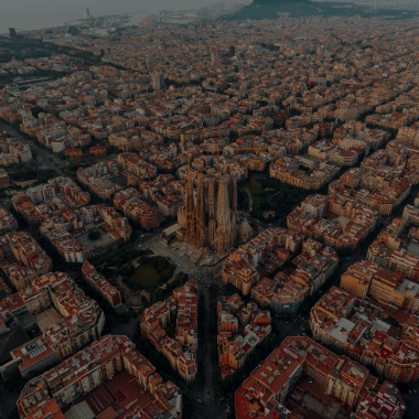 Aerial view of Sagrada Família and Barcelona’s city grid — top European destination for events and weddings.