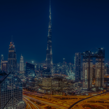 Night view of Dubai skyline featuring Burj Khalifa — luxury event destination for global celebrations.